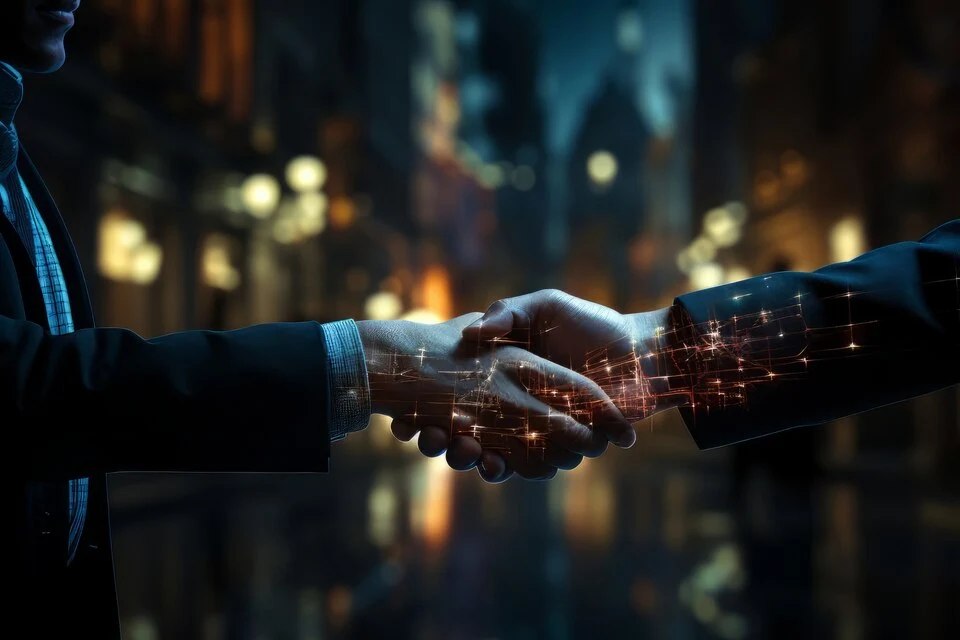 A business owner shaking hands with a robot. The Image depicts the Business Owner automated his enterprises business processes by choosing the Right RPA Vendors for RPA Implementation Partner