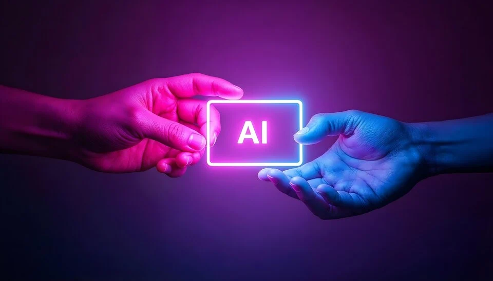 Two hands reaching for a neon hologram that says AI depicting Enterprises moving towards AI and AI Agents