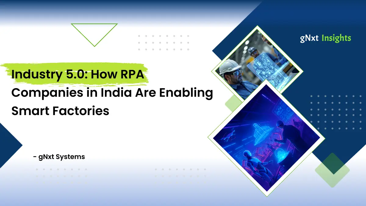 Blog banner complimenting the blog title 'Industry 5.0: How RPA Companies in India Are Enabling Smart Factories'